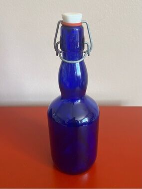 Vintage Cobalt Blue Swing-Top Glass Bottle with Flip Cap V Mark no chips or flaw